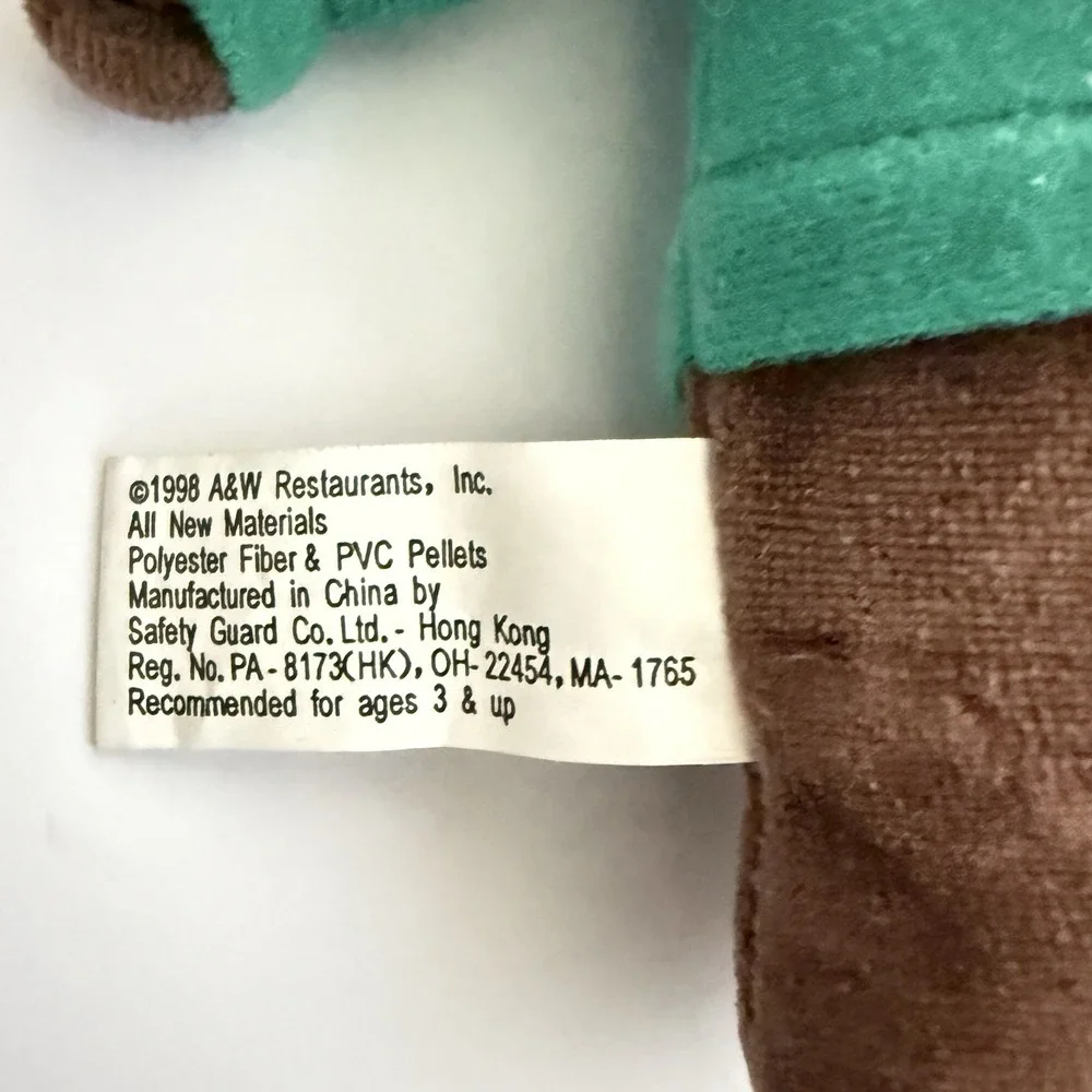 A&W Root Beer Plush Bear- 1998 Alpha Kids - Restaurant Fast Food Mascot